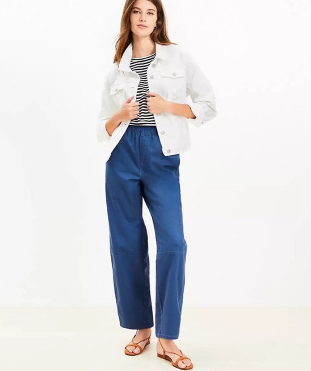 LOFT Blue Barrel Leg Pants XS Cotton Pull On Pockets 2025 Style